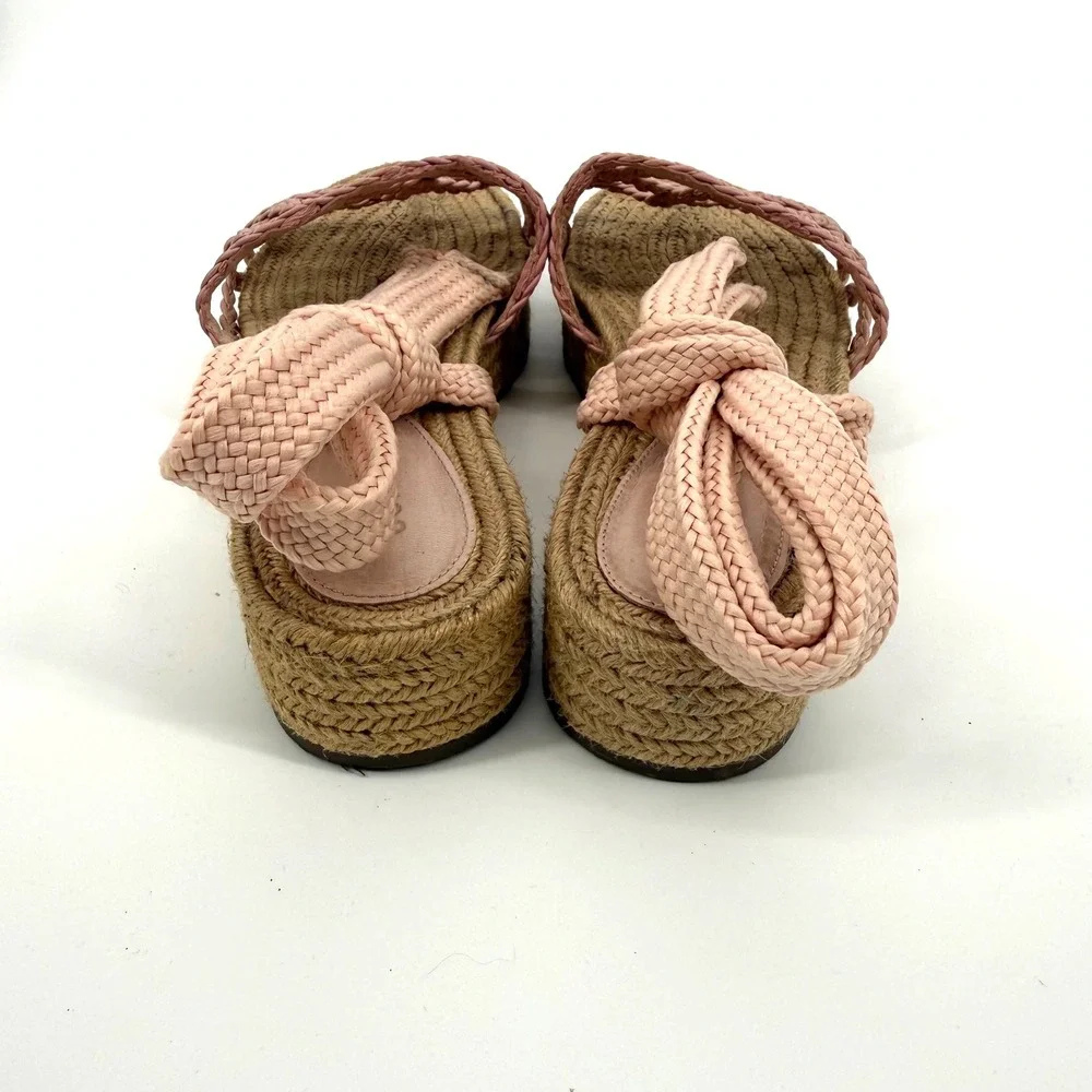 Schutz Womens 8.5 Espadrille Platform Sandals Pink Lace Up Braided Romantic Boho
